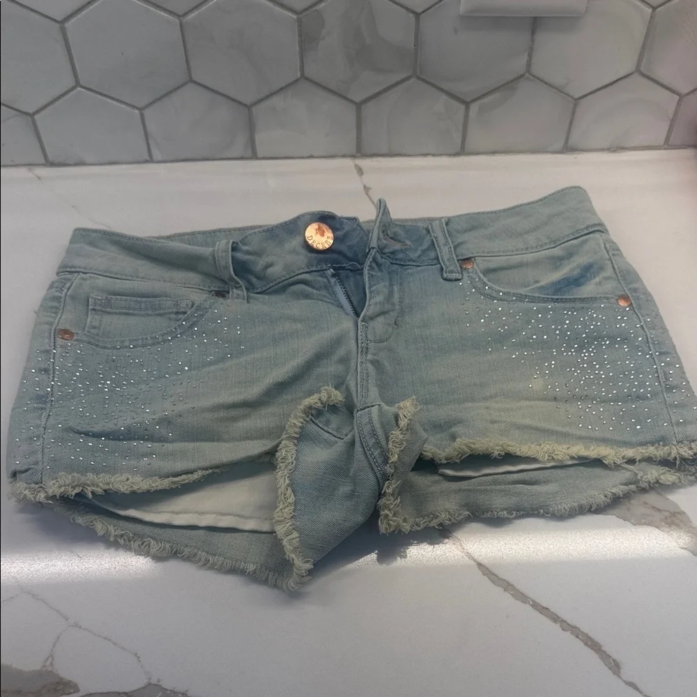 Decree‎ Sky Blue Frayed Jean Shorts